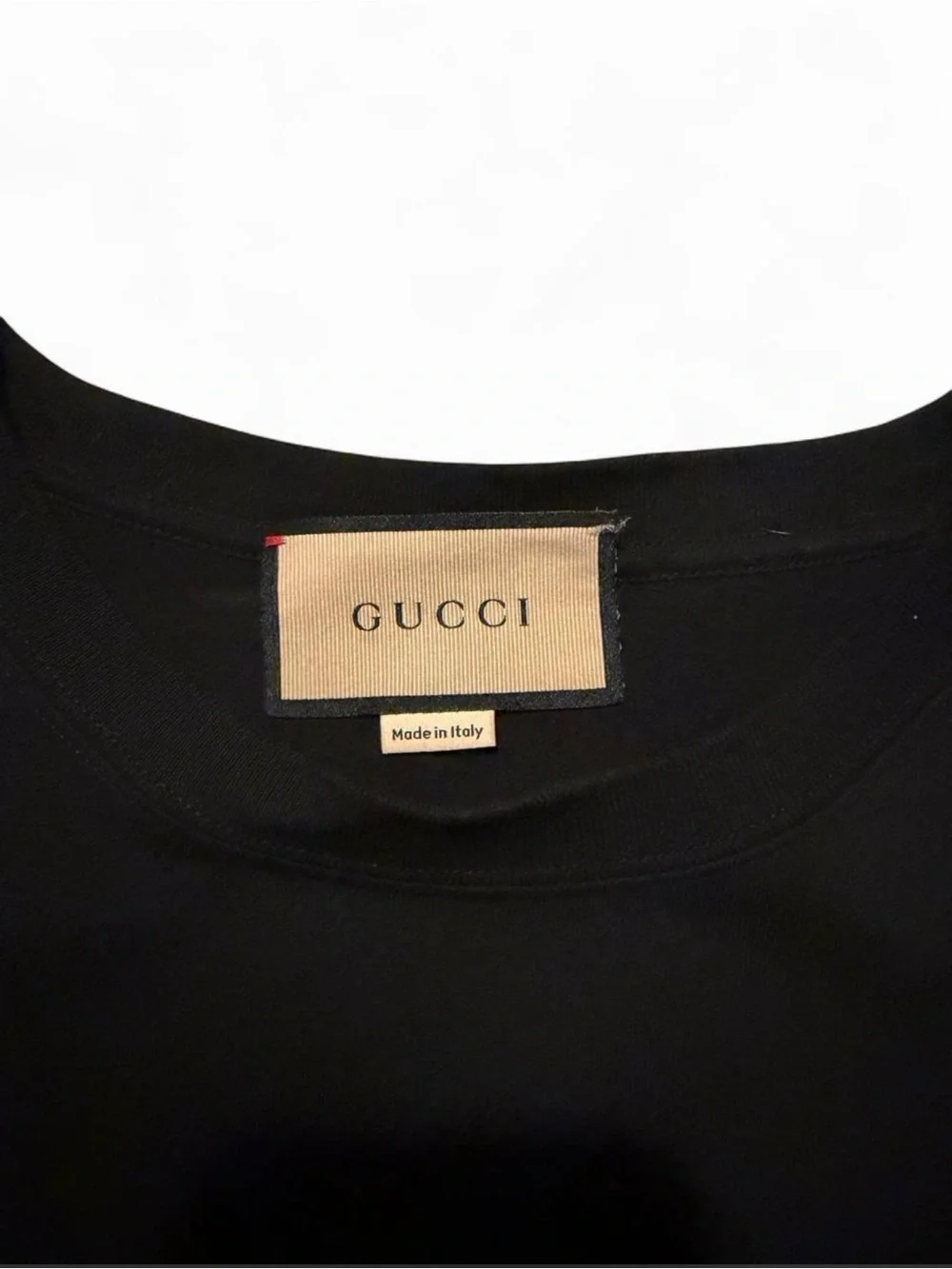 Gucci Black Tee with Green and Red Logo Stripe